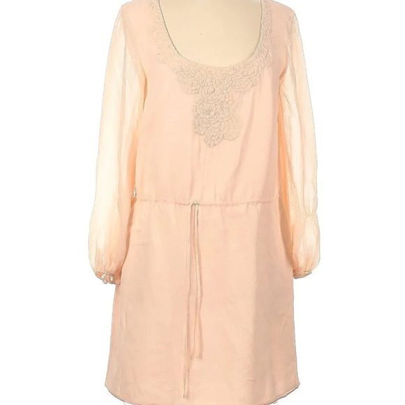 Trina Turk Peach 100% Silk Drawstring Waist Long Sleeve Mini Dress - Picture 1 of 8
